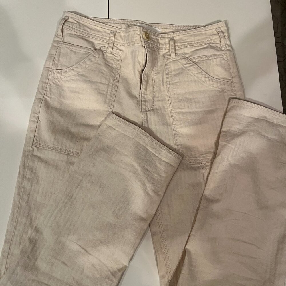 Anthropologie Cream Striped Pants with‎ Pockets Size 27 💗